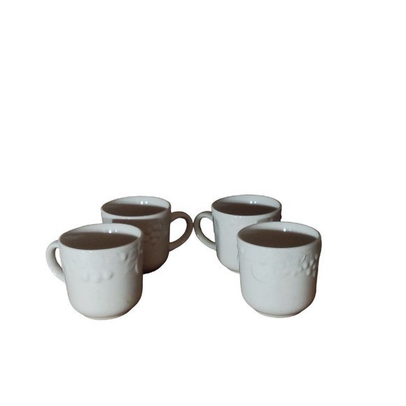 Coffee Mug / Cup Set Of Four White With Fruit Design - Picture 9 of 16